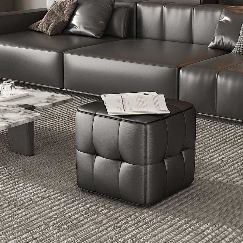 Black/Light Gray/Olive Green Casual Square Solid Colour Standard Ottoman with Sponge Seat and Decorative-stitched Tufting