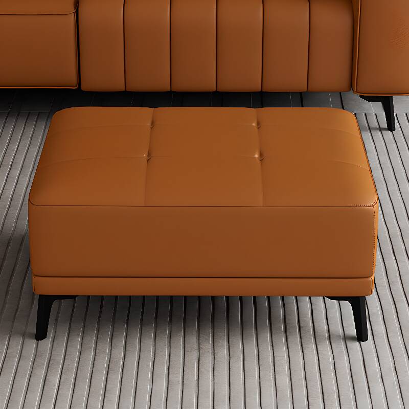 Casual Rectangular Solid Colour Standard Ottoman in Faux Leather with Dark Gray/Sepia/Orange Decorative-stitched Upholstery
