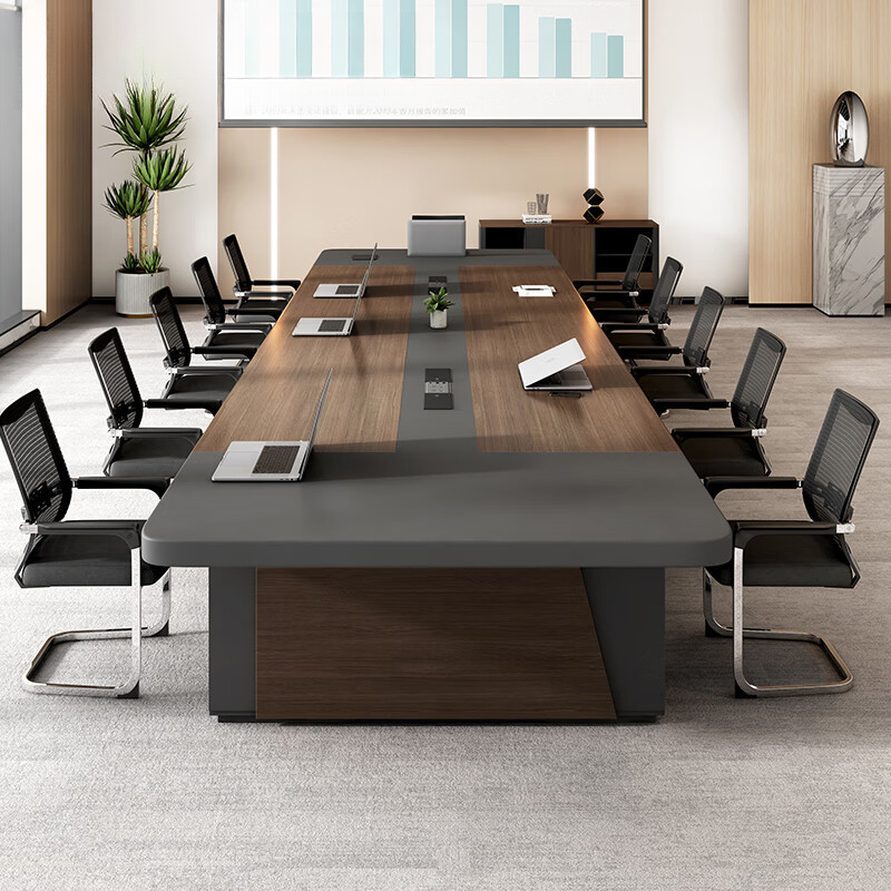 Modish Brown Mdf Top Office Conference Table with Cord Management for 8, Usb Enabled & Integrated Power Outlet