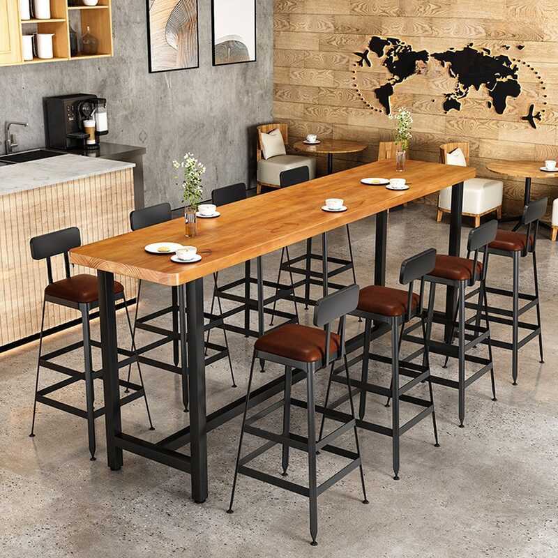 Modern Pub Table with Engineered Wood Top, Trestle Base, for 8, Cocoa Rectangle with Foot Platform