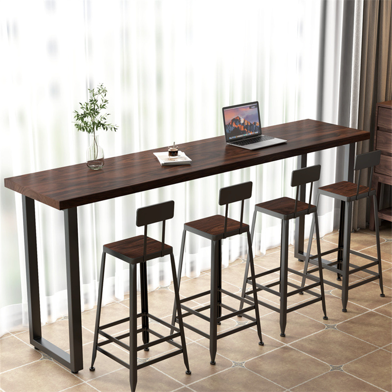 Modern Timber Pub Table with Sled Base for 8 in Taupe Rectangle