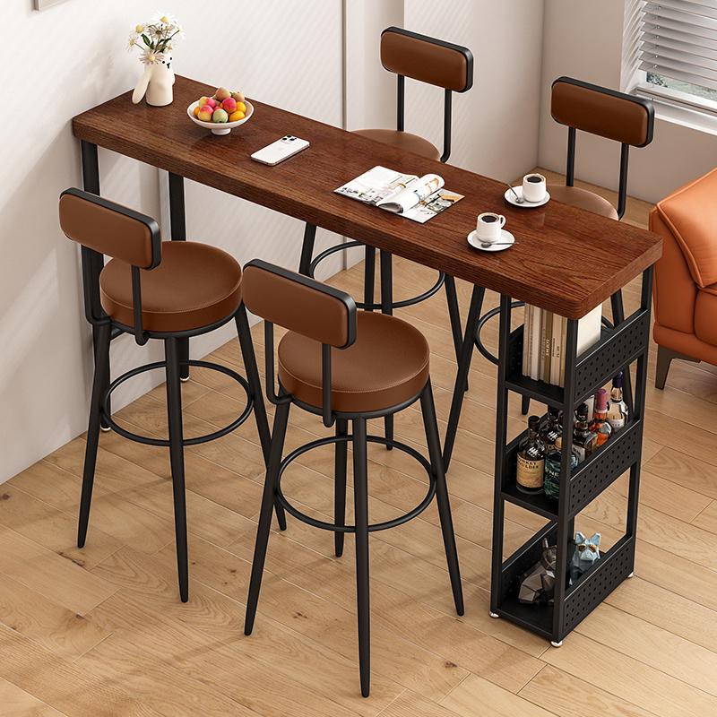 Pub Table with Twin Support Base, Hardwood, 72/42 inches, for 8/2 People, Cocoa, Stockroom Storage, Rectangle