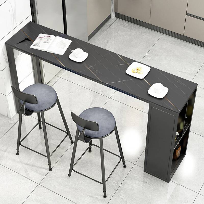 Quartz Pub Table with Twin Support Base, 72/60/54 inches, for 8/4/6, Midnight Black/Chalk, Stockroom Storage, Rectangle