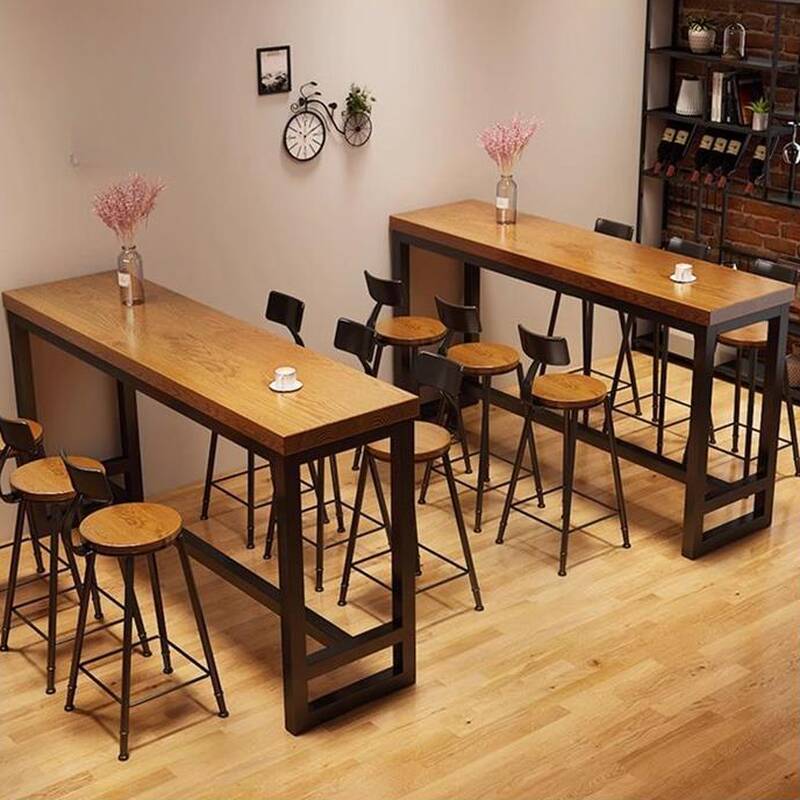 Hardwood Tan Pub Table with Foot Platform