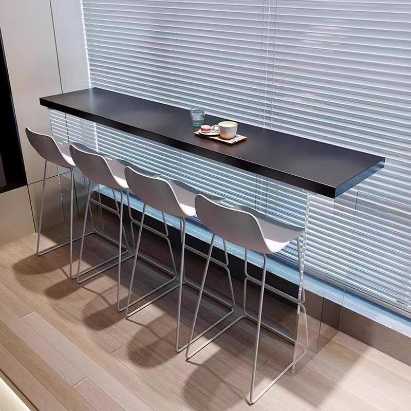 Modern Midnight Black Timber Rectangle Pub Table with Twin Support Base for 8