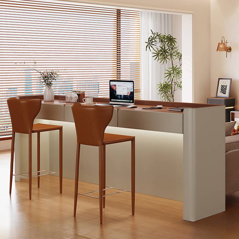 Modern Timber Pub Table with Cocoa Immobile Pedestal and Stockroom Storage, Rectangle Shape