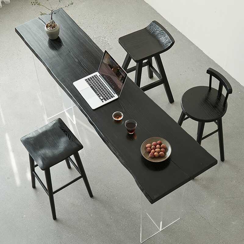 Modern Pine Wood Pub Table with Coal Twin Support Base, Rectangle Shape