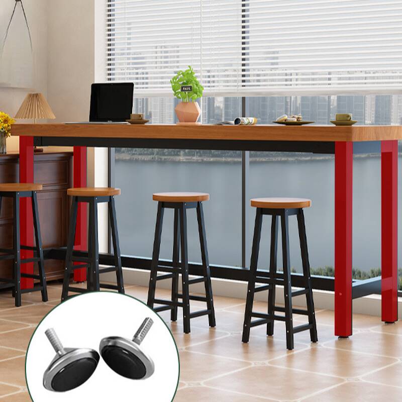 Modern Pub Table with Cocoa Pine Wood Top and Trestle Base, Rectangle Shape with Foot Platform