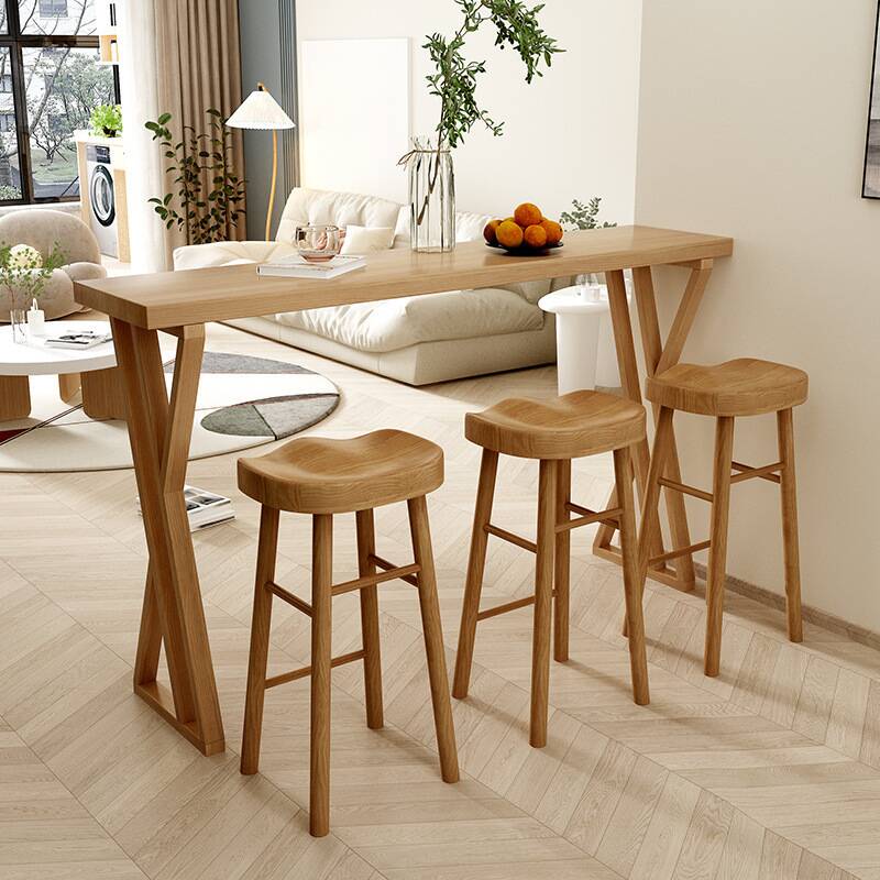 Contemporary Bistro Table with Pine Wood Top, Dual Footing Base, and Wood Grain Rectangular Design