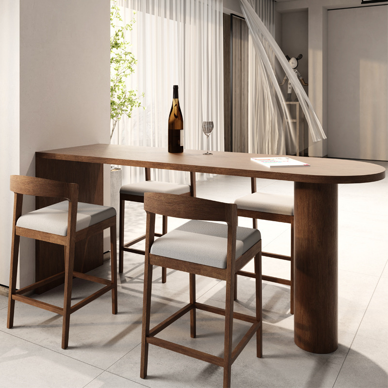 Contemporary Free Form Pine Wood Bistro Table with Dual Footing and Cocoa Finish