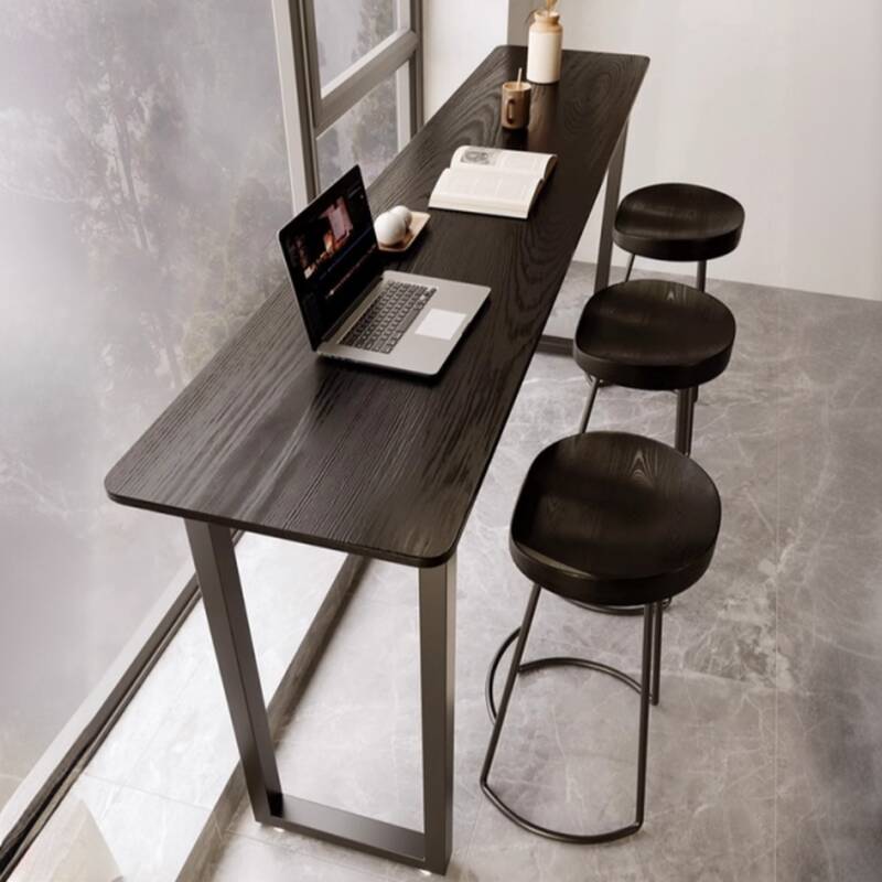 Contemporary Bistro Table with Natural Wood Top and Sled Base in Coal Rectangular Design