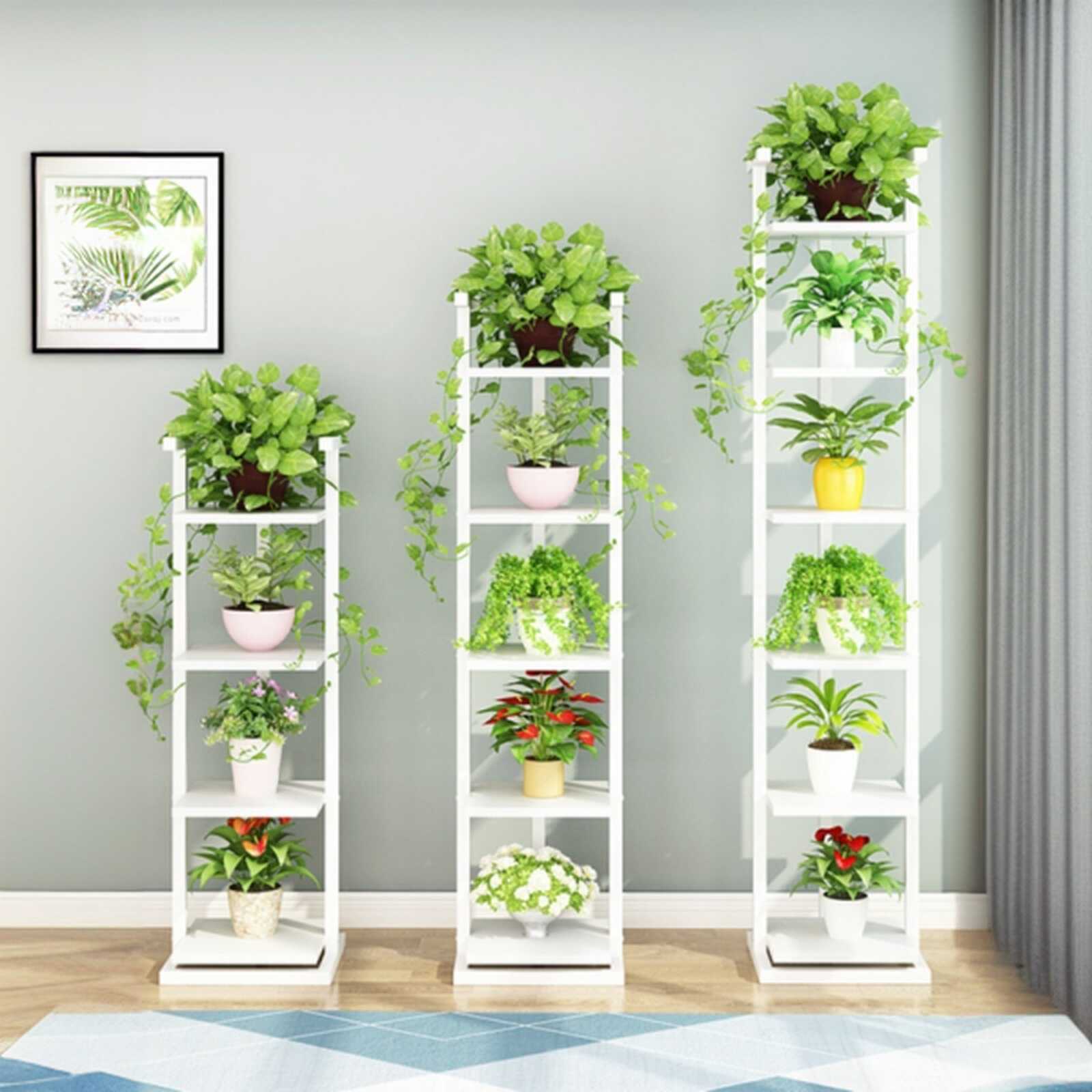 6 Tiers/4 Tiers Rectangle Wooden Plant Shelf with 1 Piece Set and 5 Shelves/4 Shelves, Outlined Base