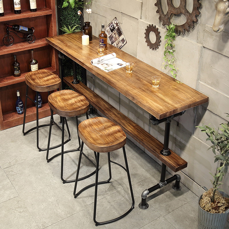 Contemporary Rectangular Tan Timber Bistro Table with Trestle Base and Foot Platform