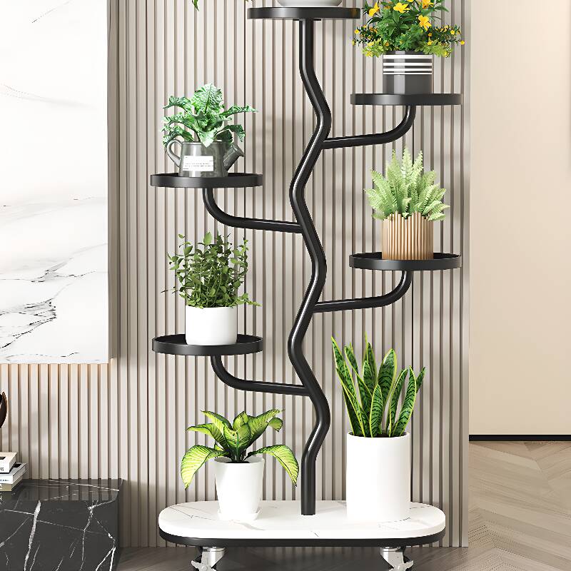 Orbicular Multi-Level Steel Plant Shelf with 6 Shelves and Roller Wheels