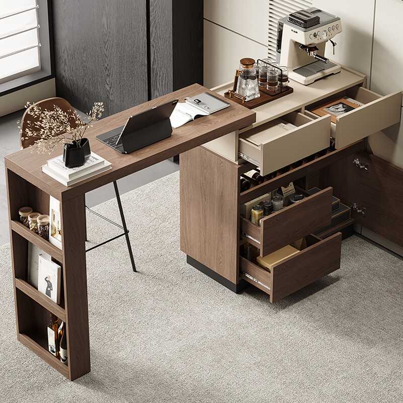 Pub Table with Immobile Pedestal Base in Midnight Black/Dark Gray/Cocoa, Gateleg Design