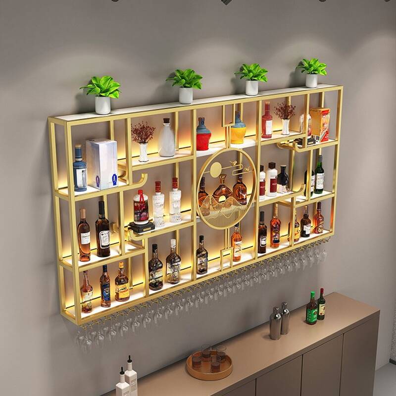 Metal Floating Wine Bottle & Glass Rack with Glass Rack Shelf