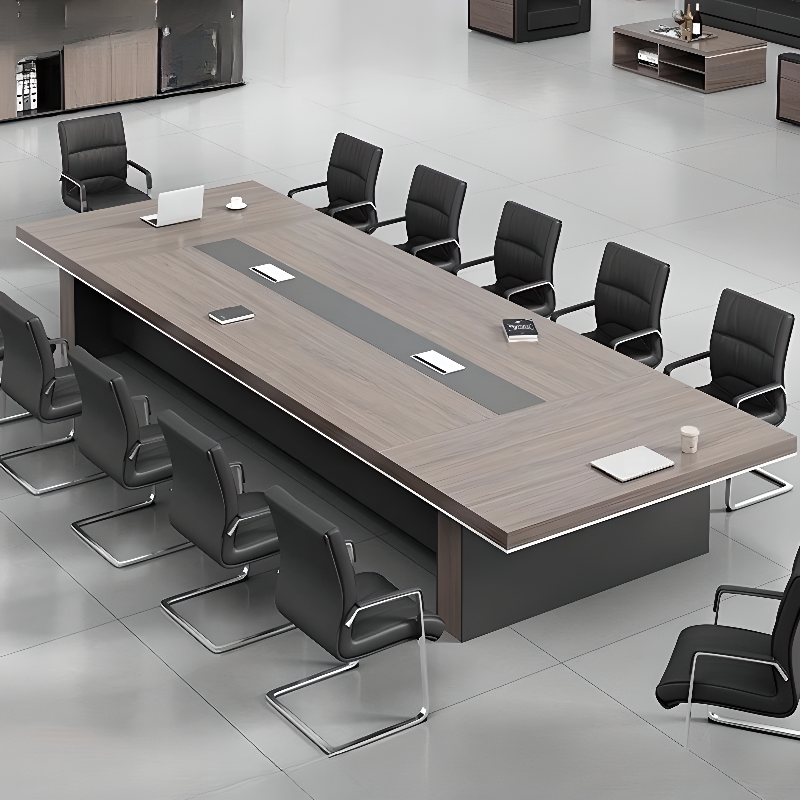 Light Natural Brown Modern Rectangular Conference Table for Seats 12+ with Manufactured Wood Tabletop