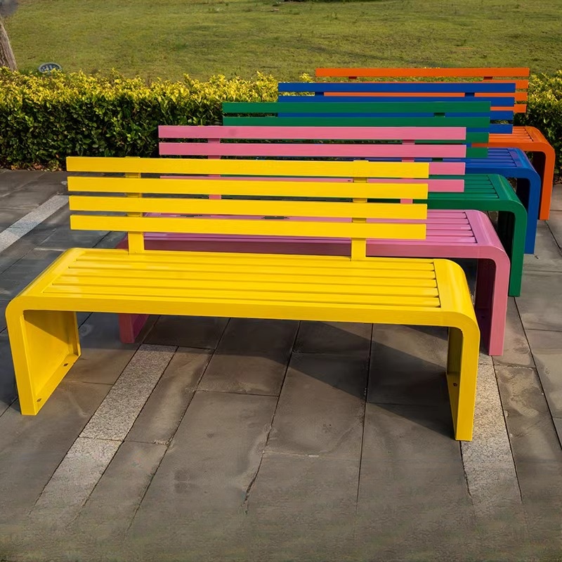 Casual Fire-retardant Alloy Park Bench in Lemon Colour/Azure/Apricot Colour with Back