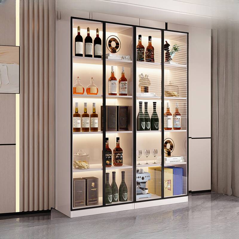 Floor Wine Cabinet with Glass Rack Shelf and Glass Doors