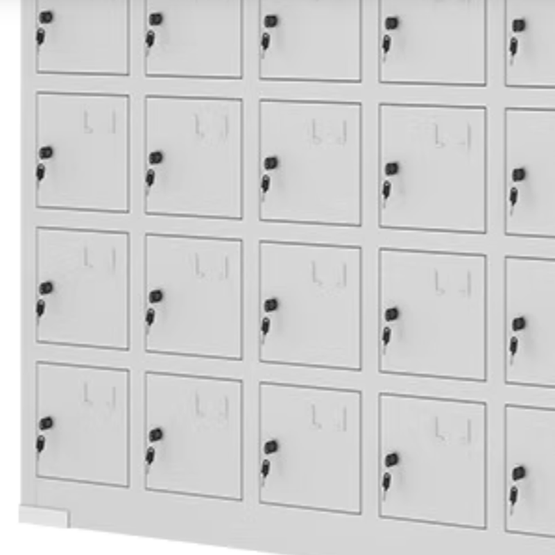 White Simple Style Cell Phone Lockers with 6 or more Tiers, Solid Doors, 10 or More Compartments, 5-Wide or more, and Lock Included