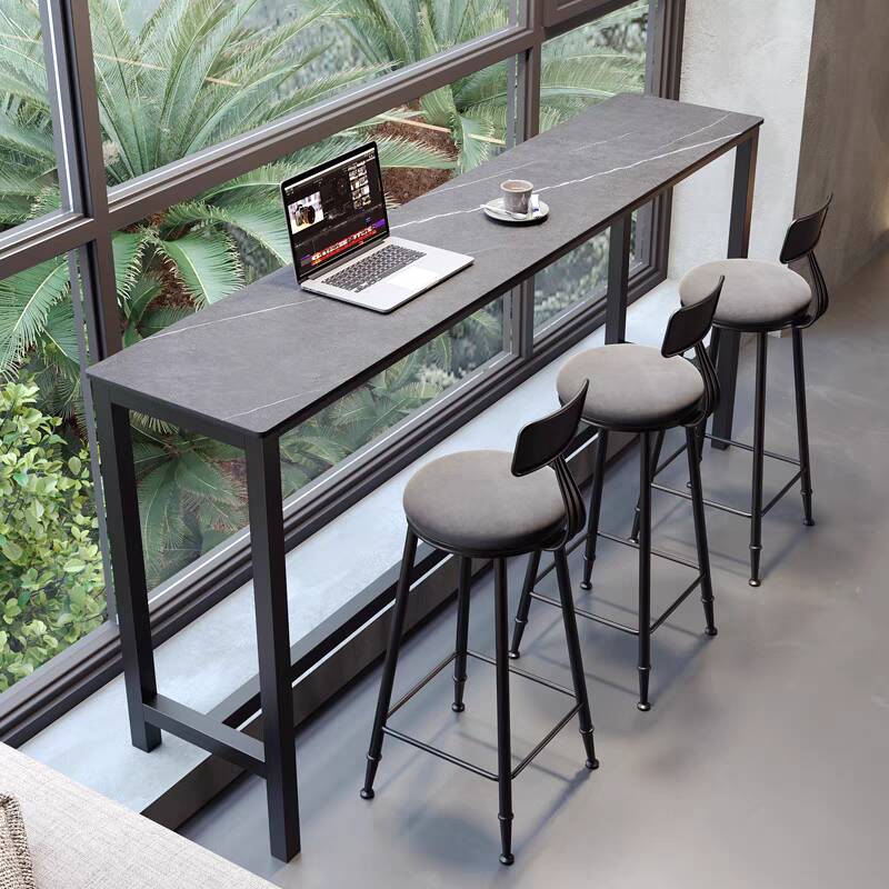 Bar Table with Pebble Top in Midnight Black/Gray, Featuring Foot Platform