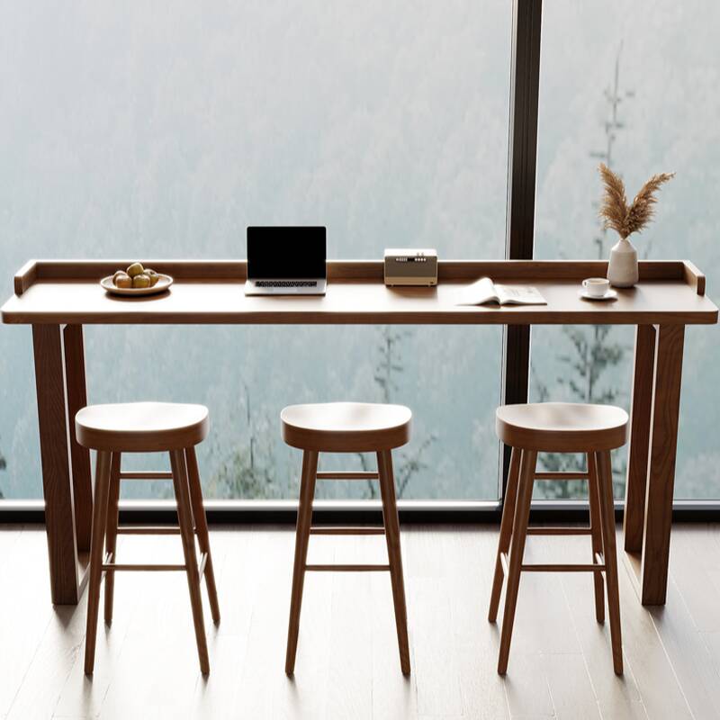 Classic Pine Wood Bar Table with Sled Base, Seats 8, Wood Grain Rectangle