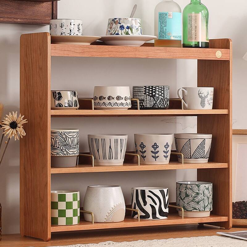 Trendy Multi-Tier Cabinet Storage Shelf Rack in Solid Wood