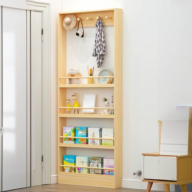 Natural Finish Trendy 4 Tiers Cabinet Storage Shelf Rack with Composite Wood Frame