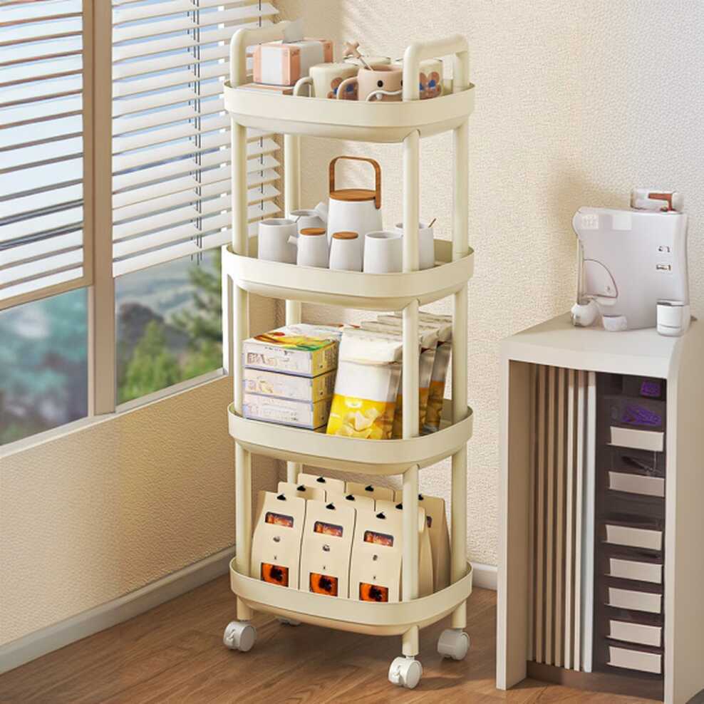 Cream Trendy Multi-Tier Cabinet Storage Shelf Rack