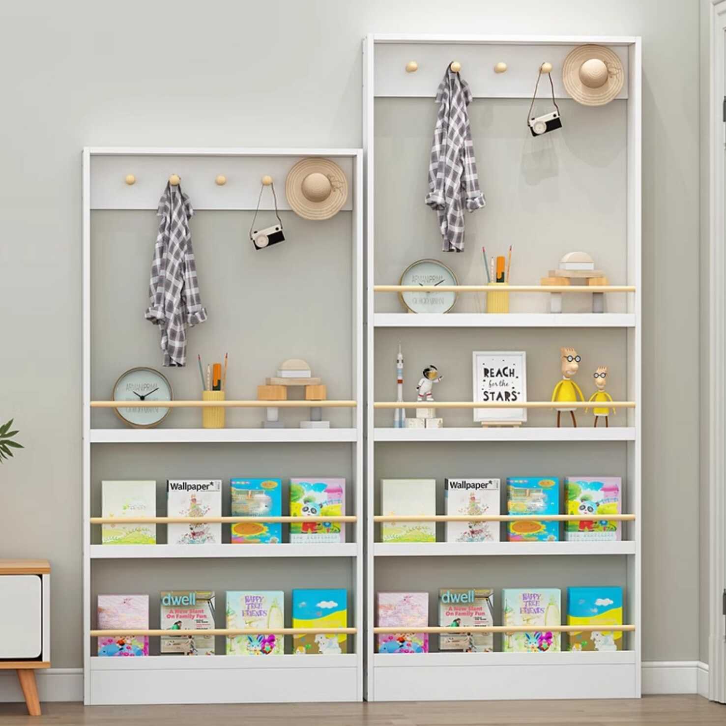 Trendy 3 Tiers/4 Tiers Cabinet Storage Shelf Rack with Composite Wood and Hooks