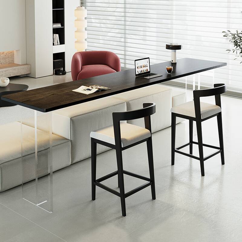 Classic Natural Wood Bar Table with Twin Pedestal, Midnight Black Rectangle Top