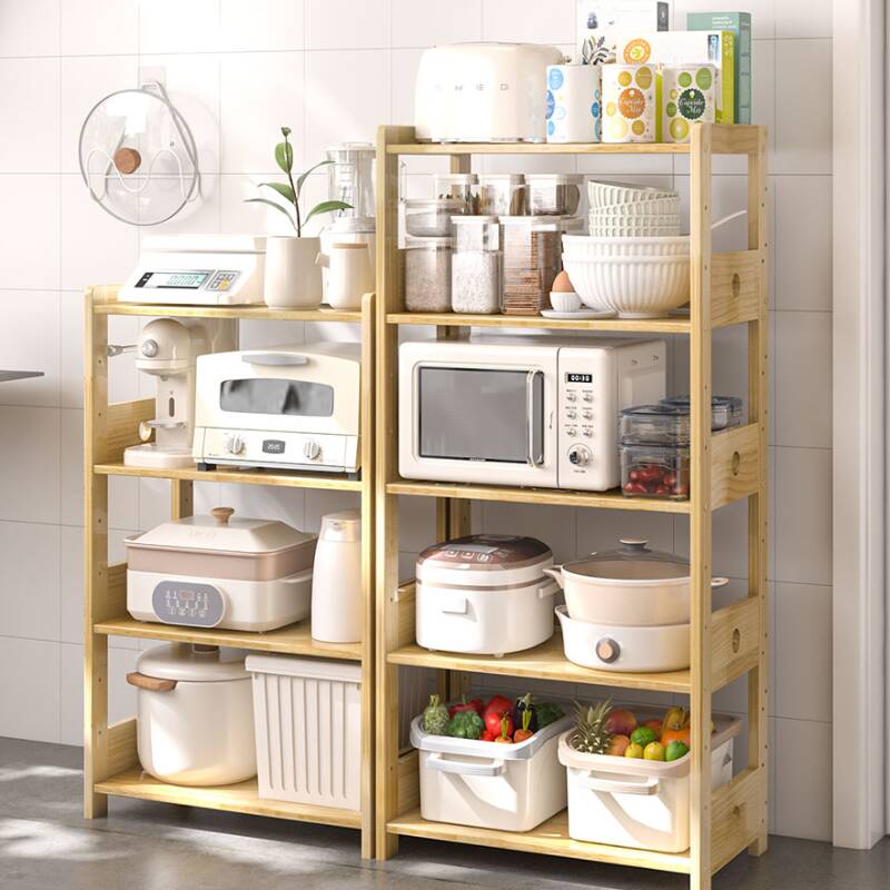 Natural Finish Trendy 5 Tiers/4 Tiers Cabinet Storage Shelf Rack in Solid Wood