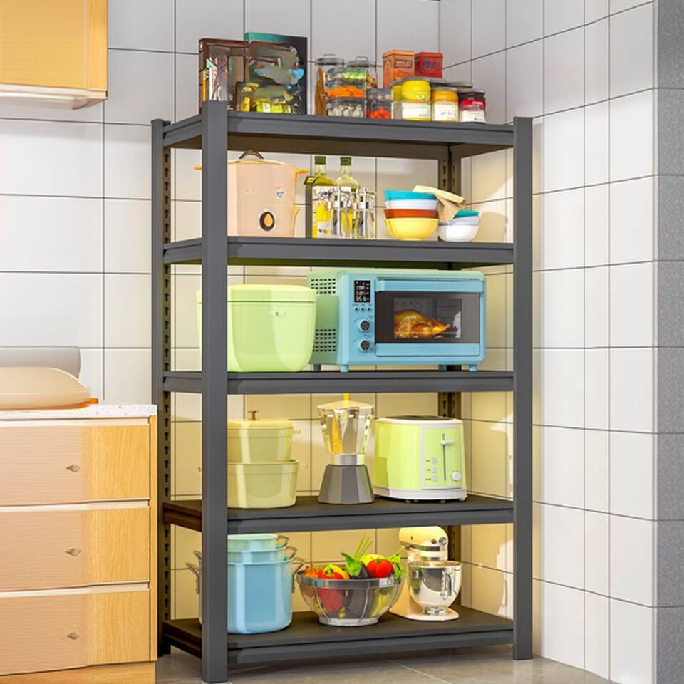 Trendy 5 Tiers/4 Tiers/3 Tiers Steel Cabinet Storage Shelf Rack with 5 Floating Shelves/4 Shelves/3 Shelves, Vertical Installation