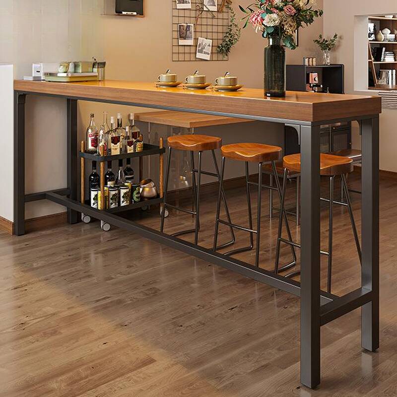 Classic Timber Bar Table with Cocoa Rectangle Top and Trestle Base, Featuring Foot Platform