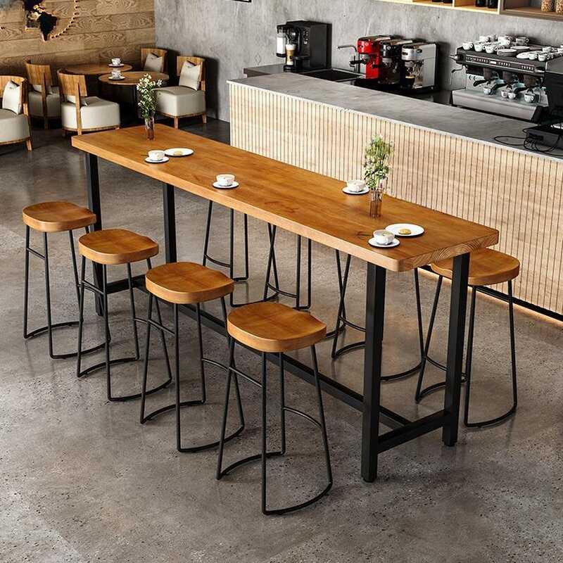 Classic Timber Bar Table with Trestle Base in Cocoa Rectangle and Foot Platform