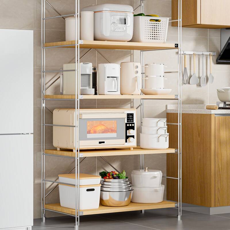 Natural Finish Trendy Metal Cabinet Storage Shelf Rack with Shelves, Vertical Installation