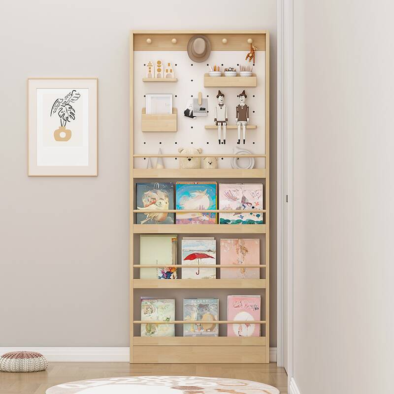 Trendy Pine Wood Vertical Cabinet Storage Shelf Rack with Shelves