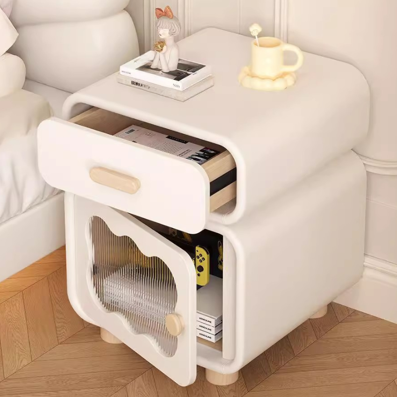 Contemporary 2 Tiers Bedside Cabinet Nightstand with 1 Drawer and 1 Cabinet, Left Orientation, Real Wood Countertop