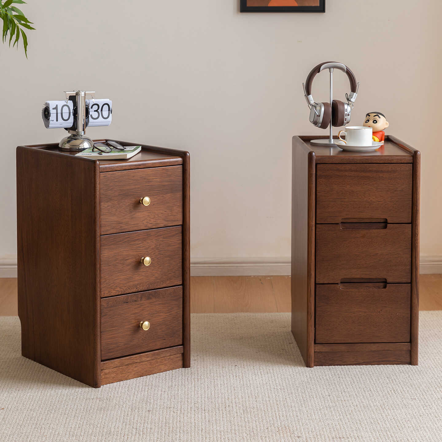 Cocoa Contemporary Real Wood Drawer Storage Bedside Table