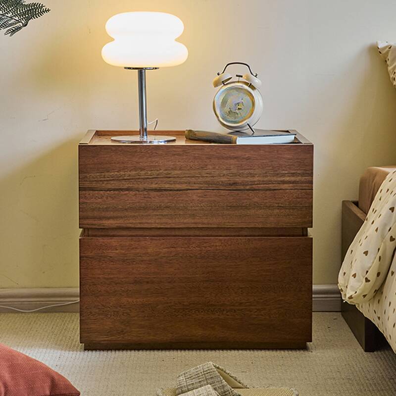 Cocoa Contemporary 2 Tiers Real Wood Drawer Storage Bedside Table