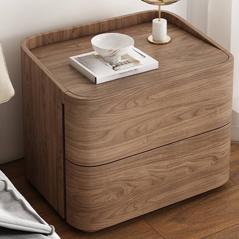 Caramel Contemporary 2 Tiers Drawer Storage Bedside Table with Real Wood Countertop