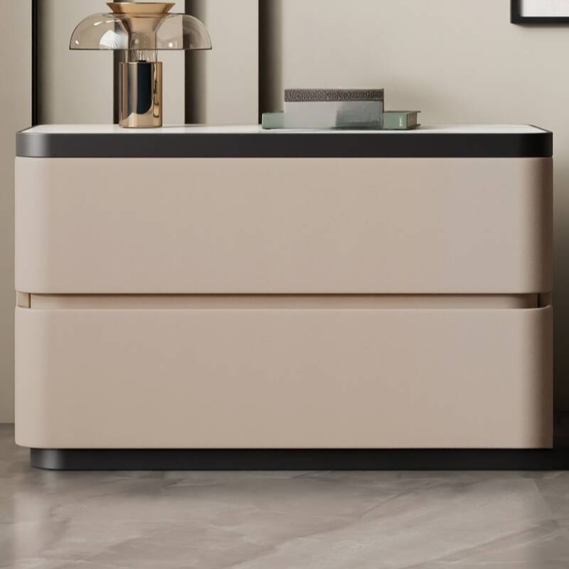 Contemporary 2 Tiers Drawer Storage Bedside Table with Stone Countertop