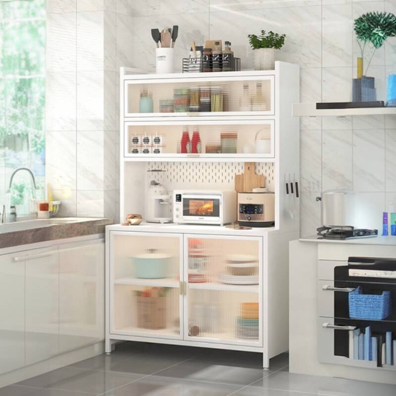 Trendy Wire Cabinet Storage Shelf Rack with Shelves and Vertical Glass Door