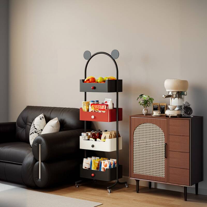 Trendy Vertical Metal Food Storage Shelf with Roller Wheels and Shelves