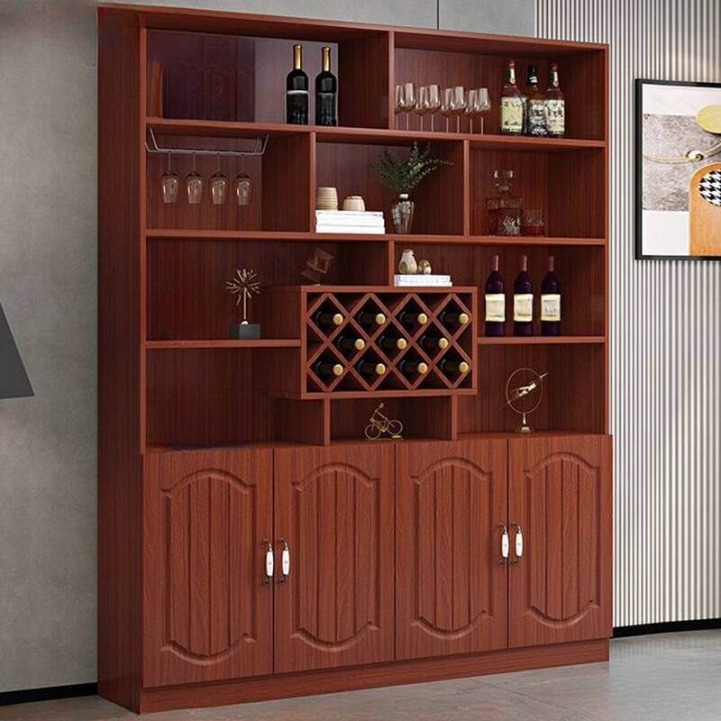 Floor Wine Cabinet & Wine Grid with Glass Rack Shelf and Gate Doors