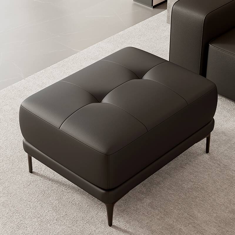 Modern Simple Style Rectangular Solid Colour Standard Ottoman with Artificial Leather in Ink/Dark Gray/Light Brown and Button-tufted Design