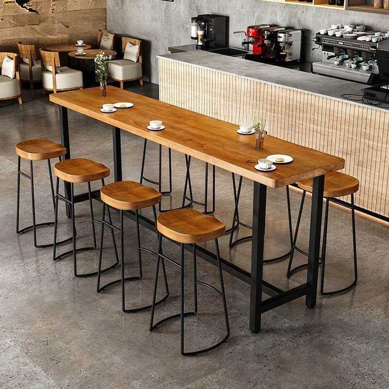 Simplistic Bistro Table with Timber Top and Trestle Base in Cocoa, Rectangular with Foot Pedestal