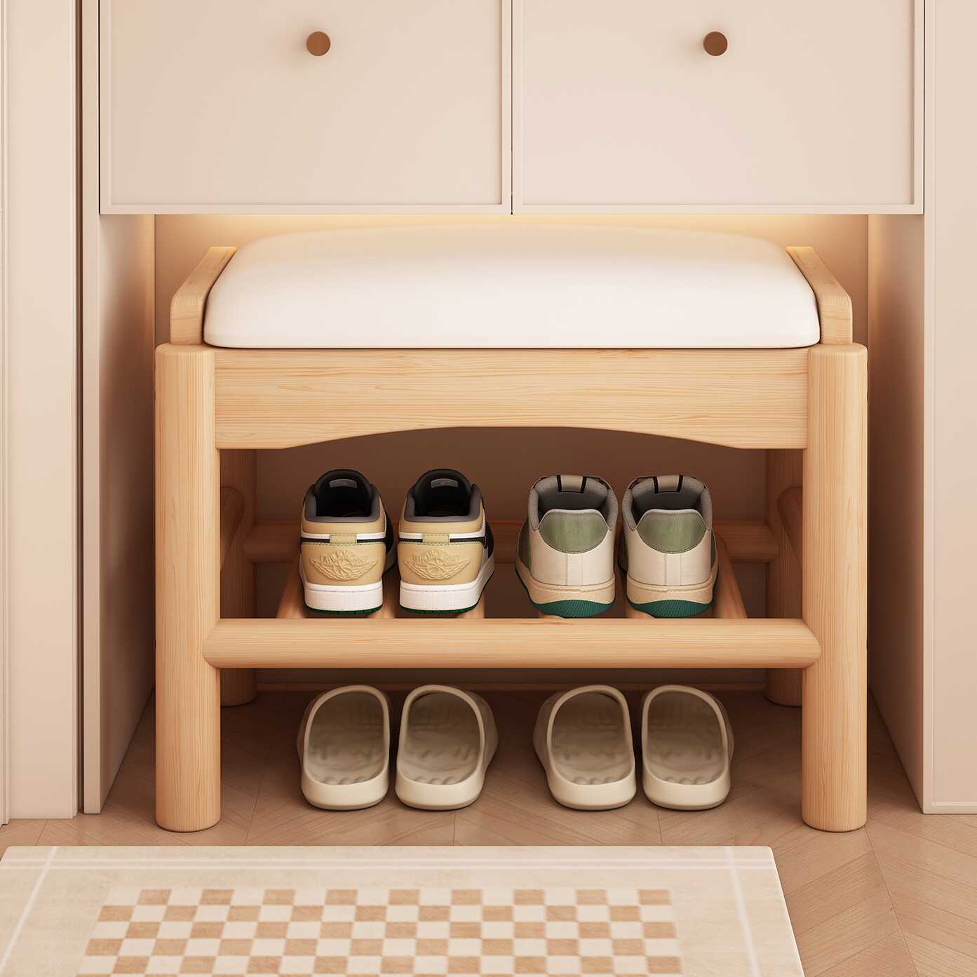 Modern Simple Style Rectangular Solid Colour Storage Ottoman in White/Light Brown Artificial Leather with Container