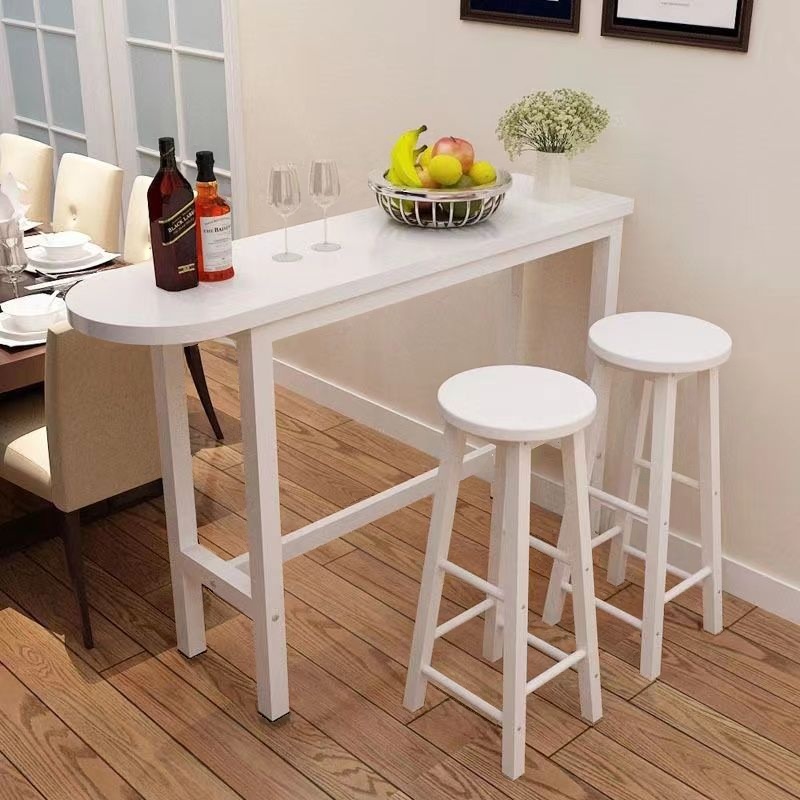 Simplistic Bistro Table with Engineered Wood Top and Trestle Base in White/Natural Finish, Free Form Shape with Foot Pedestal