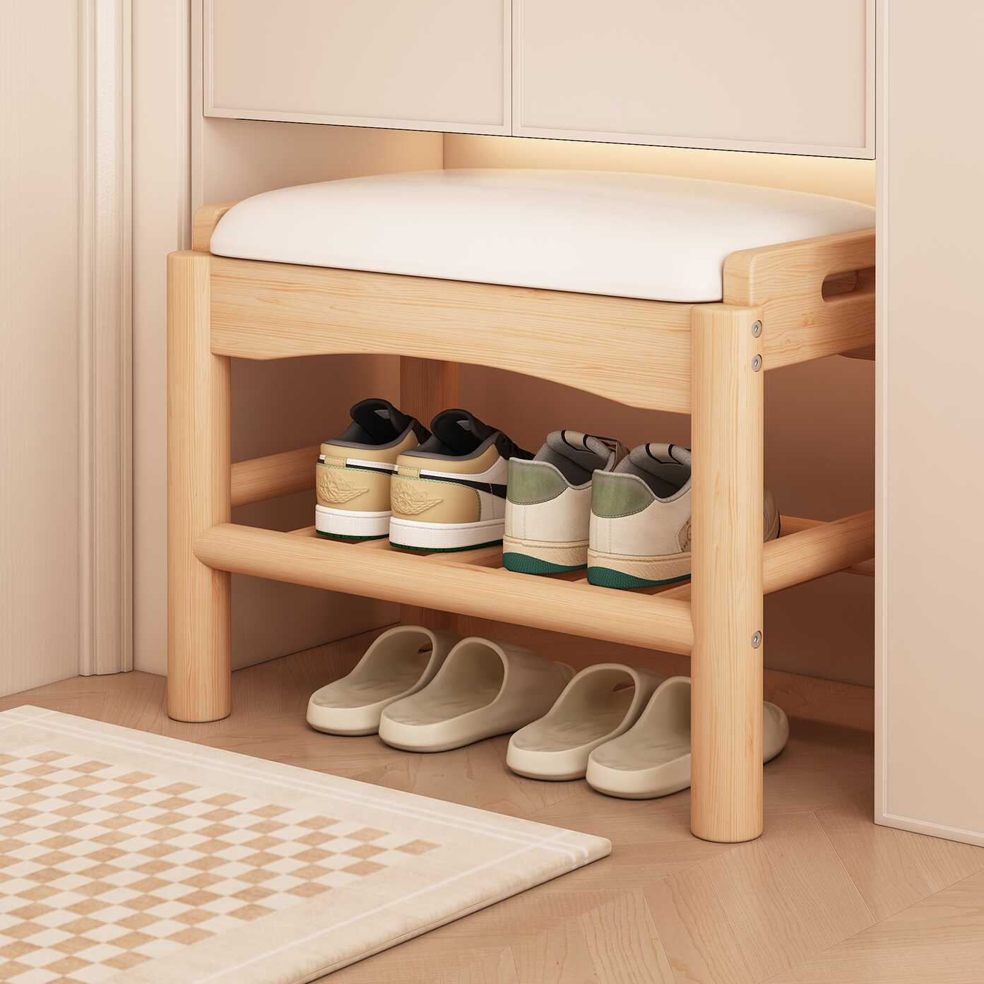 Modern Simple Style Rectangular Solid Colour Standard Ottoman in Artificial Leather White/Auburn with Container Storage